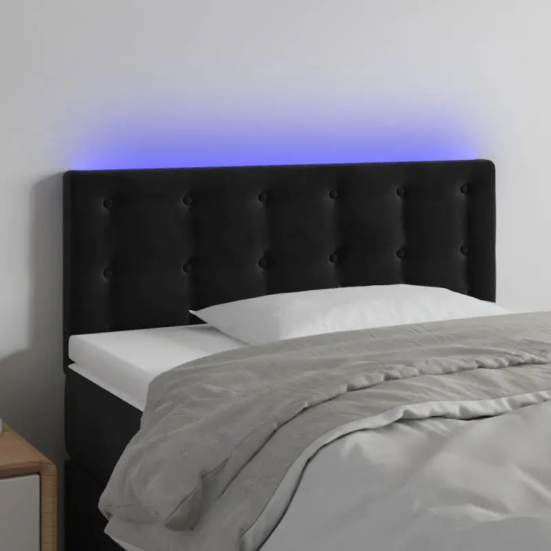 Zagłówek do łóżka z LED, czarny, 80x5x78/88 cm, aksamit