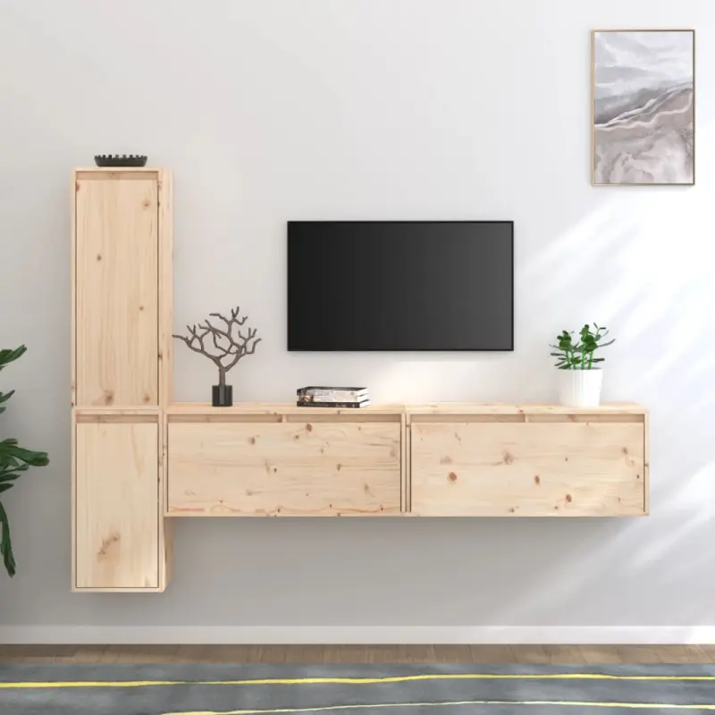 Szafki pod TV, 4 szt., lite drewno sosnowe