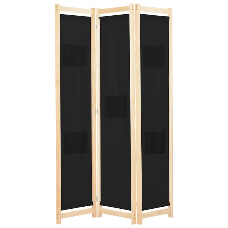 Parawan 3-panelowy, czarny, 120x170x4 cm, tkanina