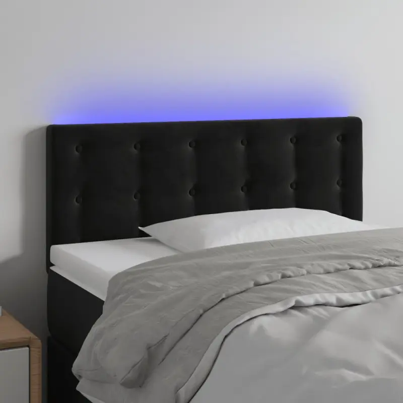 Zagłówek do łóżka z LED, czarny, 100x5x78/88 cm, aksamit
