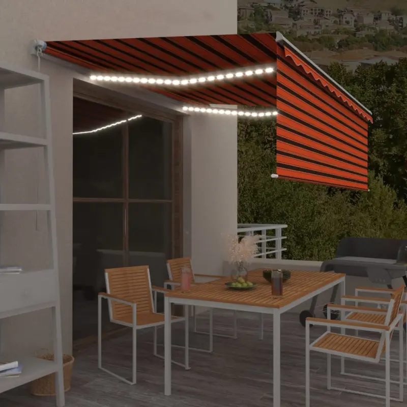 Ręcznie zwijana markiza z zasłoną i lampkami LED, 4x3 m
