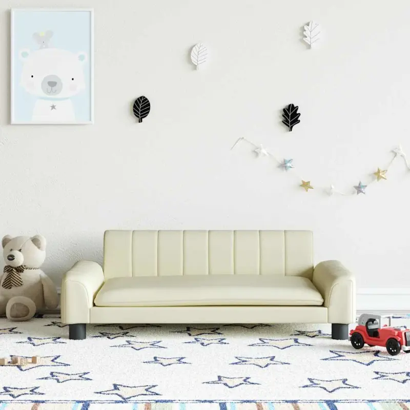 Sofa dla dzieci, kremowa, 90x53x30 cm, sztuczna skóra