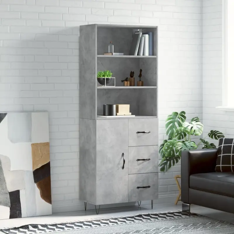 Witrynka, szarość betonu 69,5x34x180 cm materiał drewnopochodny