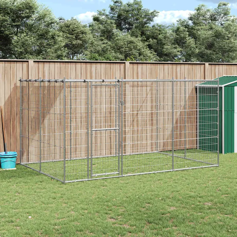 Kojec dla psa, z zadaszeniem, stal galwanizowana, 7,26 m²