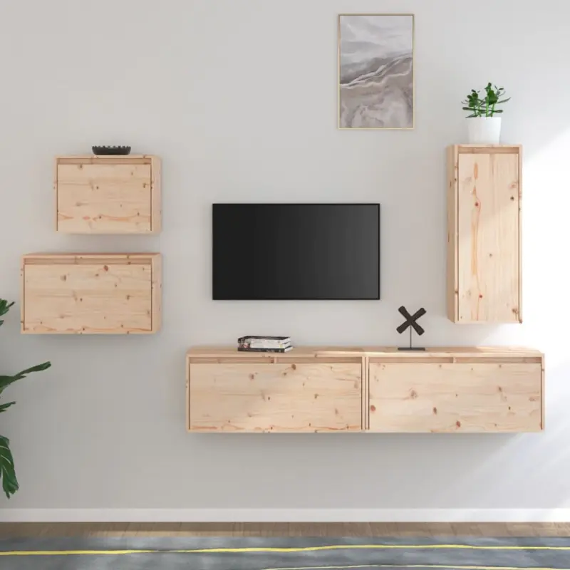 Szafki pod TV, 5 szt., lite drewno sosnowe