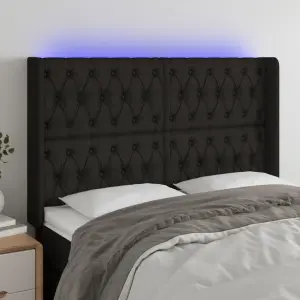 Zagłówek do łóżka z LED, czarny, 147x16x118/128 cm, tkanina