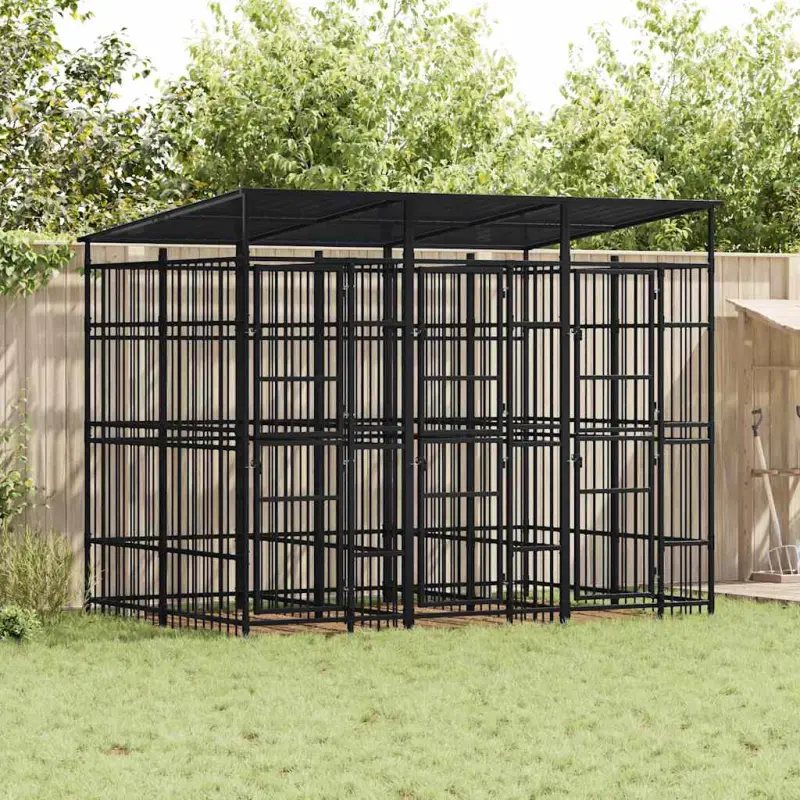 Kojec zewnętrzny dla psów, z zadaszeniem, stalowy, 5,53 m²