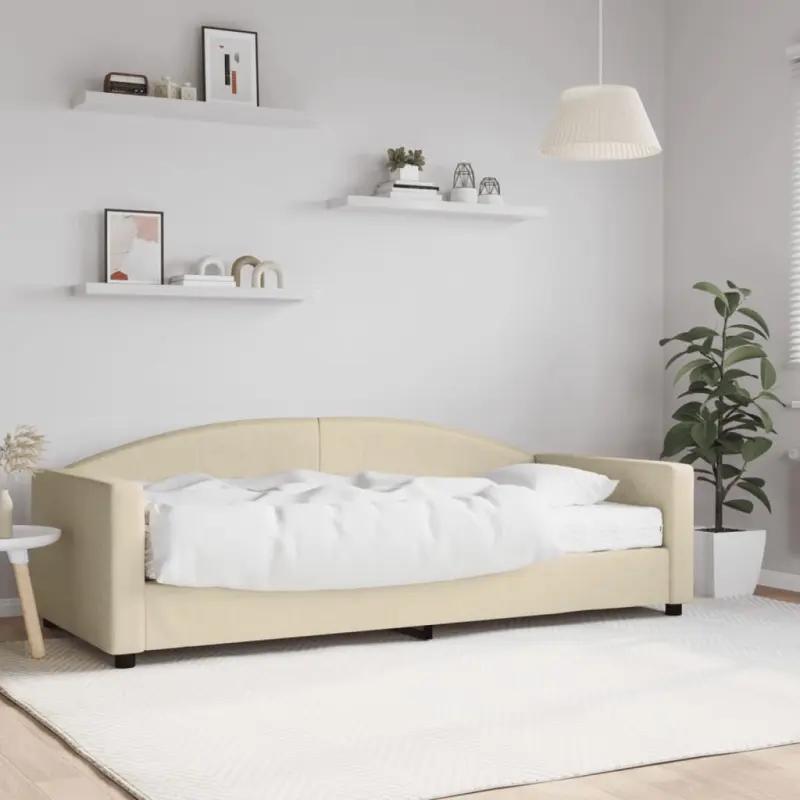 Sofa z materacem do spania, kremowa, 90x200 cm, tkanina