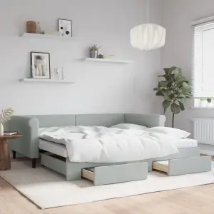 Sofa rozsuwana z szufladami, jasnoszara, 100x200 cm, aksamit