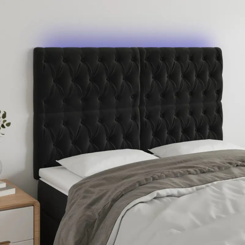 Zagłówek do łóżka z LED, czarny, 160x7x118/128 cm, aksamit