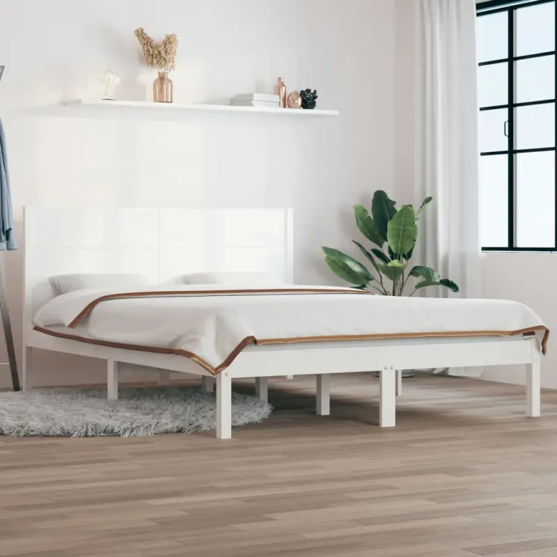 Rama łóżka bez materaca, biała, 140x200 cm, lite drewno sosnowe