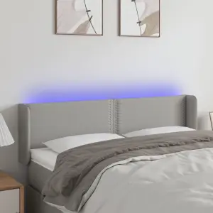 Zagłówek do łóżka z LED, jasnoszary, 147x16x78/88 cm, tkanina