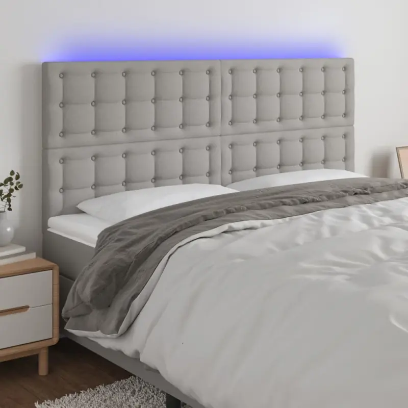 Zagłówek do łóżka z LED, jasnoszary, 180x5x118/128 cm, tkanina