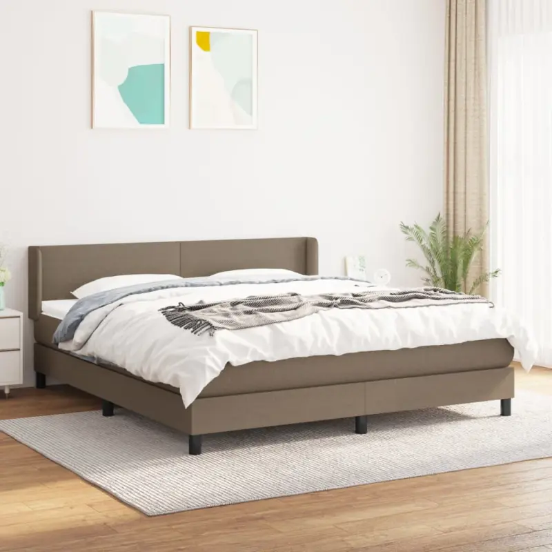 Łóżko kontynentalne z materacem, taupe, tkanina, 180x200 cm