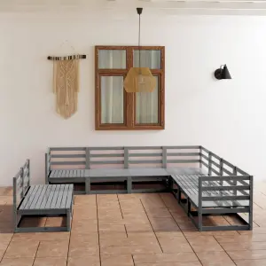 Meble ogrodowe z litego drewna sosnowego 9-cz. szare do ogrodu