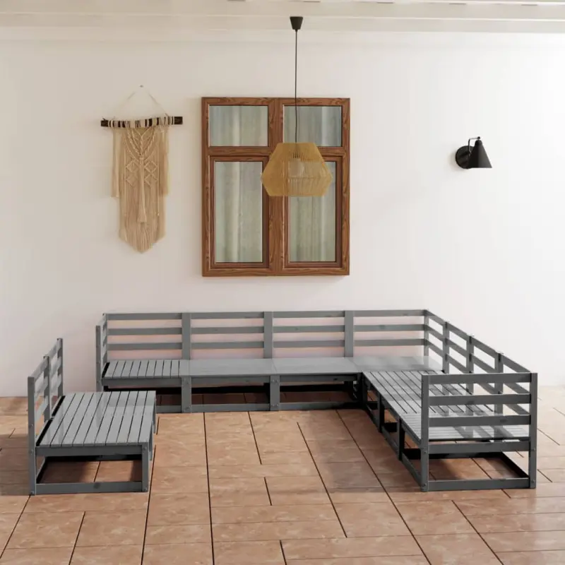 Meble ogrodowe z litego drewna sosnowego 9-cz. szare do ogrodu