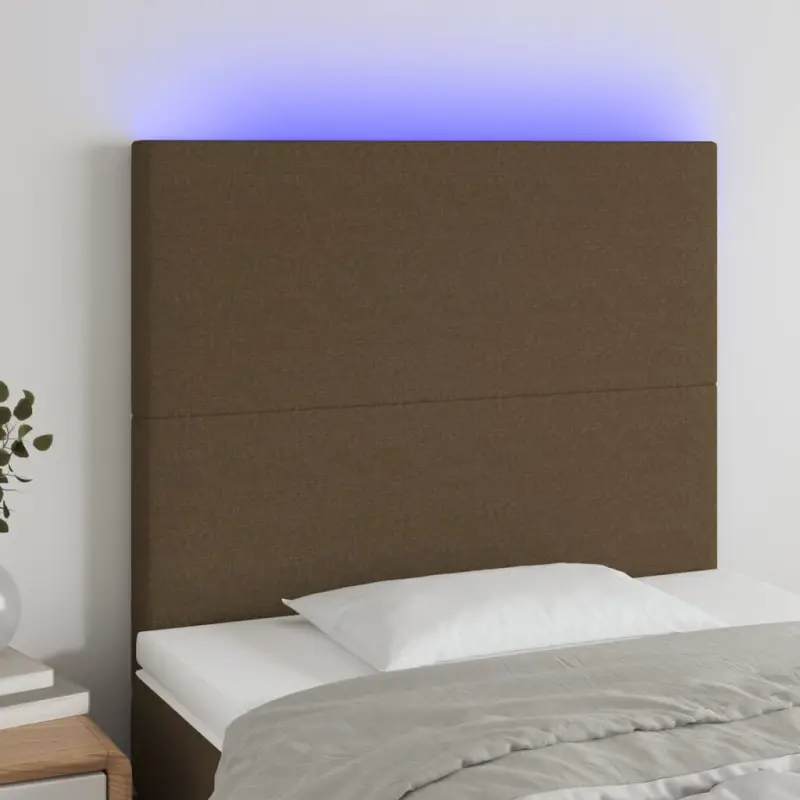 Zagłówek do łóżka z LED ciemnobrązowy, 90x5x118/128 cm tkanina