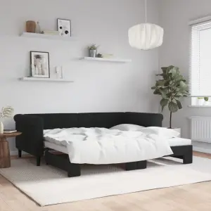 Sofa rozsuwana, czarna, 90x190 cm, aksamit