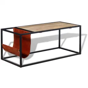 Stolik kawowy ze skórzanym uchwytem na czasopisma 110x50x45 cm