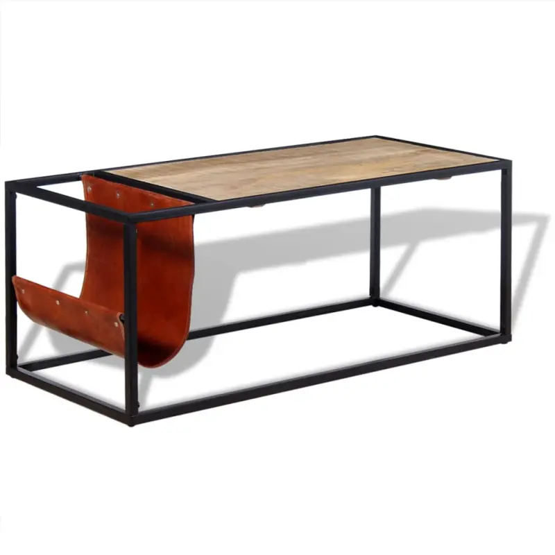 Stolik kawowy ze skórzanym uchwytem na czasopisma 110x50x45 cm
