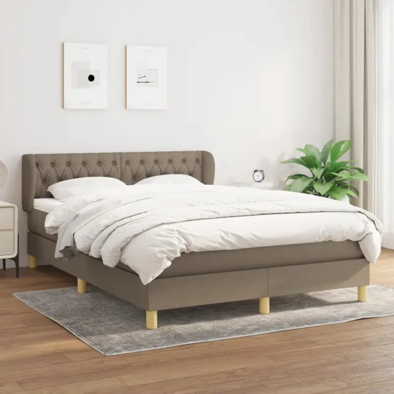 Łóżko kontynentalne z materacem, taupe, tkanina, 140x190 cm