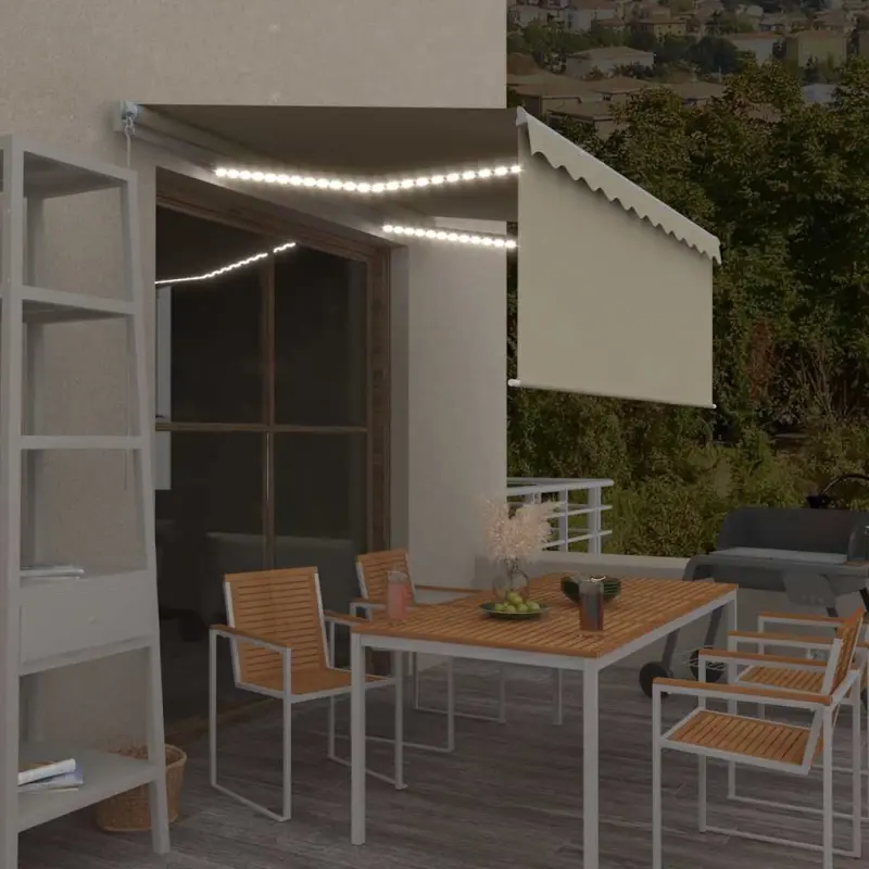 Ręcznie zwijana markiza z zasłoną i LED, 3x2,5 m, kremowa