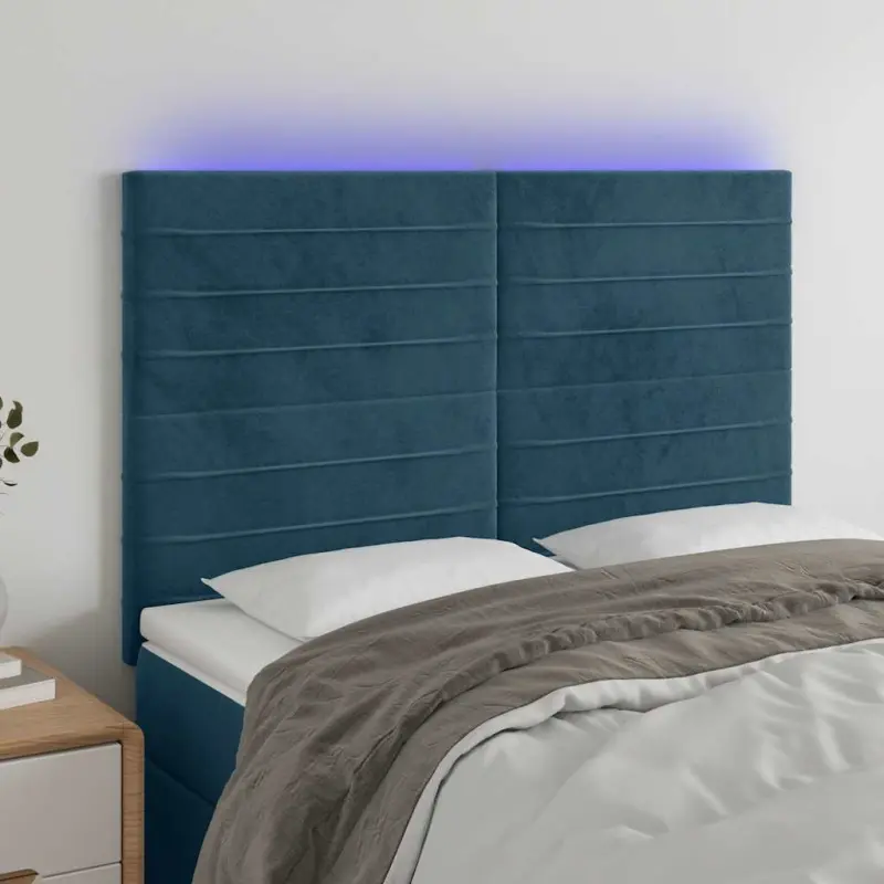 Zagłówek do łóżka z LED ciemnoniebieski, 144x5x118/128 cm