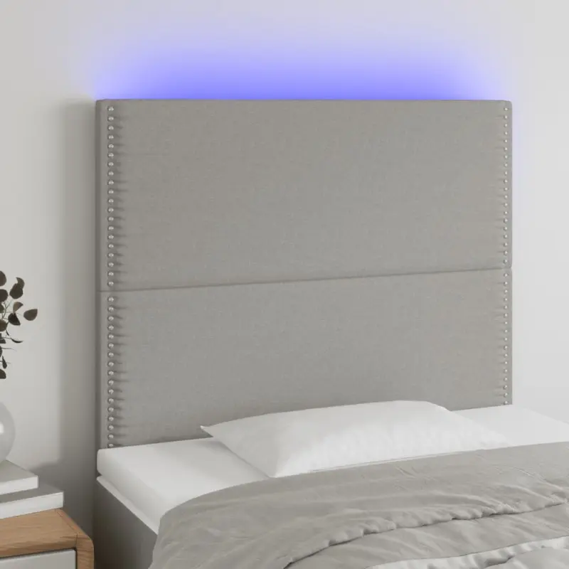 Zagłówek do łóżka z LED, jasnoszary, 90x5x118/128 cm, tkanina