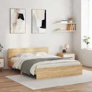 Rama łóżka z wezgłowiem i LED, dąb sonoma, 150x200 cm