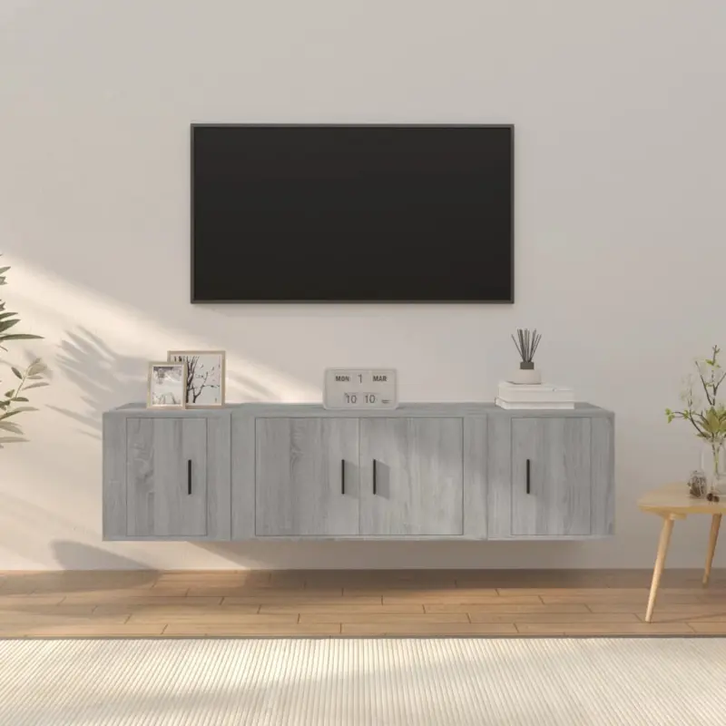 Zestaw 3 szafek TV, szary dąb sonoma, materiał drewnopochodny