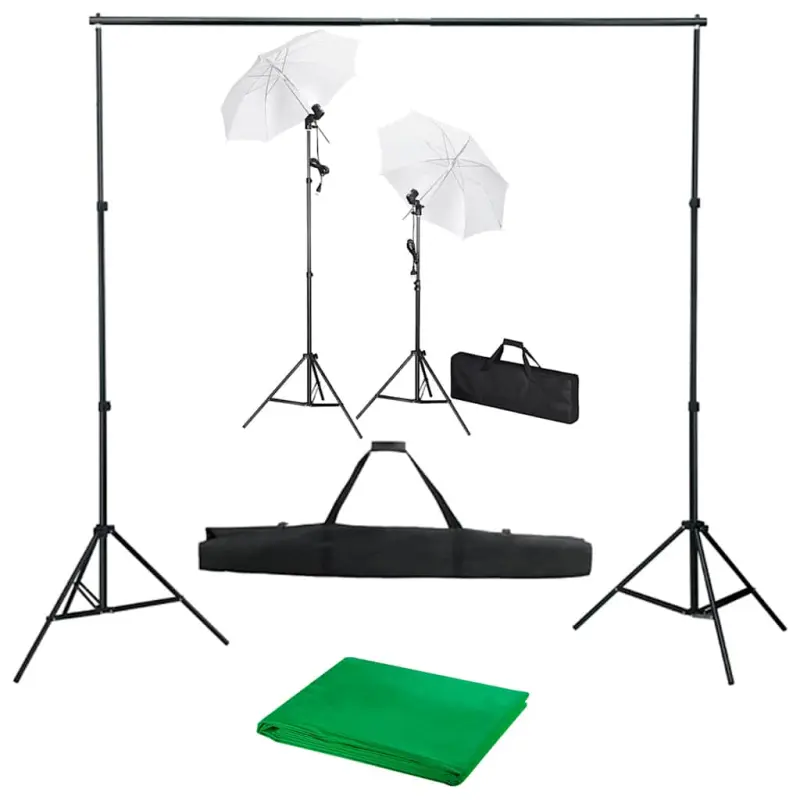 Fotograficzny zestaw studyjny z tłem, lampami i parasolkami