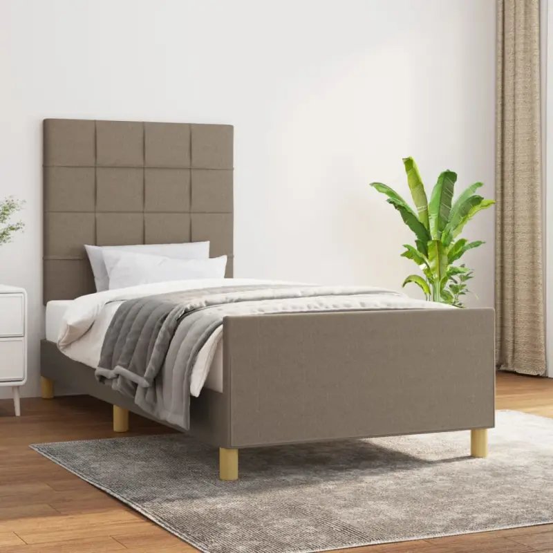 Rama łóżka bez materaca, taupe, 100x200 cm, obita tkaniną