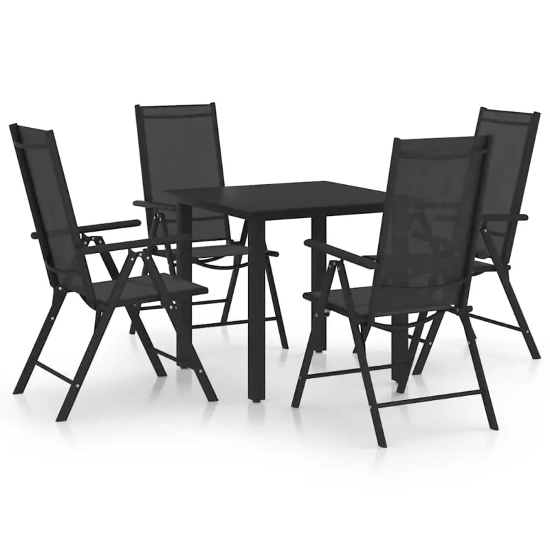 Meble ogrodowe 5-cz. zestaw jadalniany aluminiowy czarny z szklanym blatem