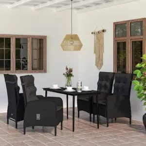 Meble ogrodowe 5-częściowe czarne z rattanem PE i stalowym stelażem