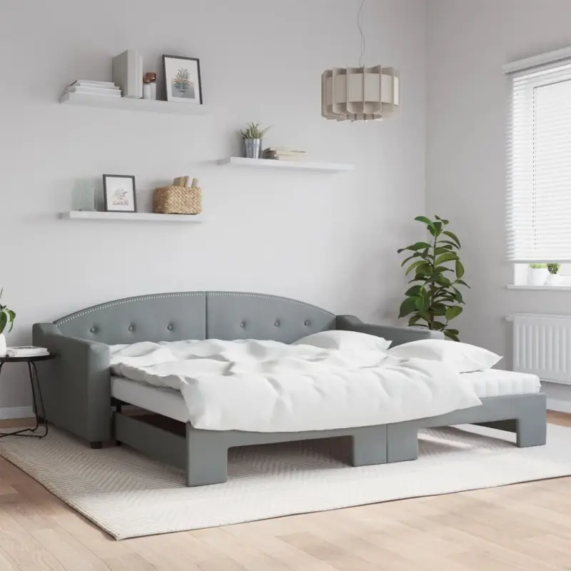Sofa rozsuwana z materacami, jasnoszara, 100x200 cm, tkanina