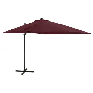 Parasol wiszący z LED i słupkiem, bordowy, 250 cm