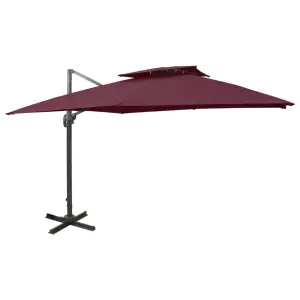 Parasol wiszący z podwójną czaszą, 300x300 cm, bordowy