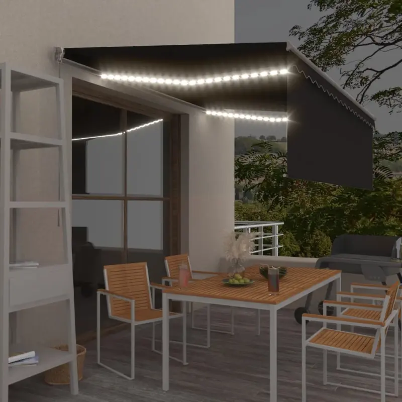 Ręcznie zwijana markiza z zasłoną i LED, 4x3 m, antracytowa