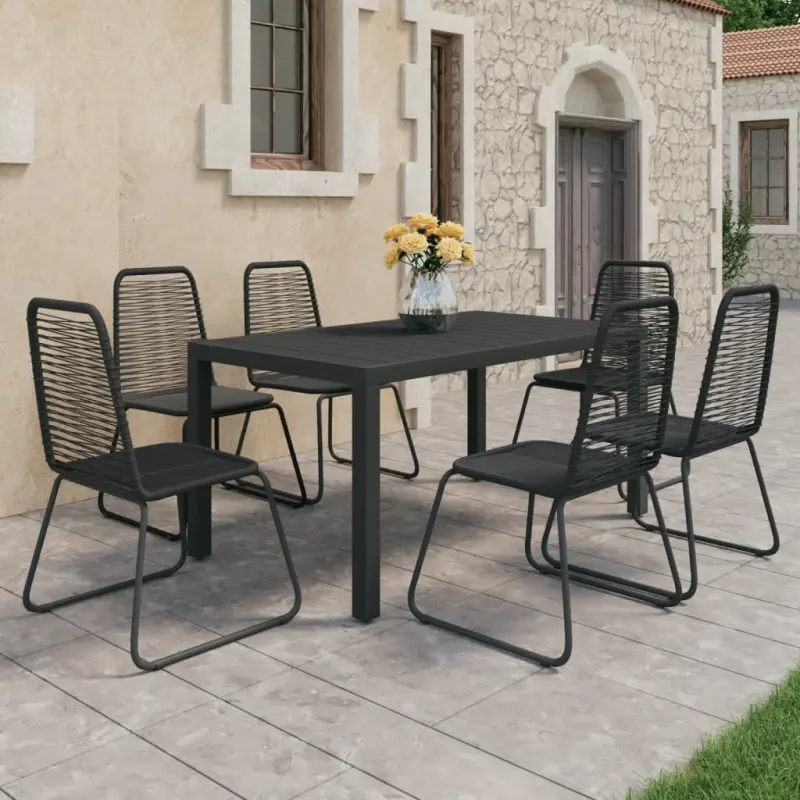 7-częściowy zestaw mebli ogrodowych, rattan PVC, czarny