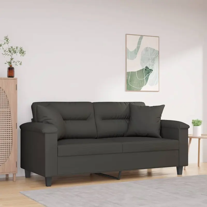 2-osobowa sofa z poduszkami, ciemnoszara, 140 cm, mikrofibra
