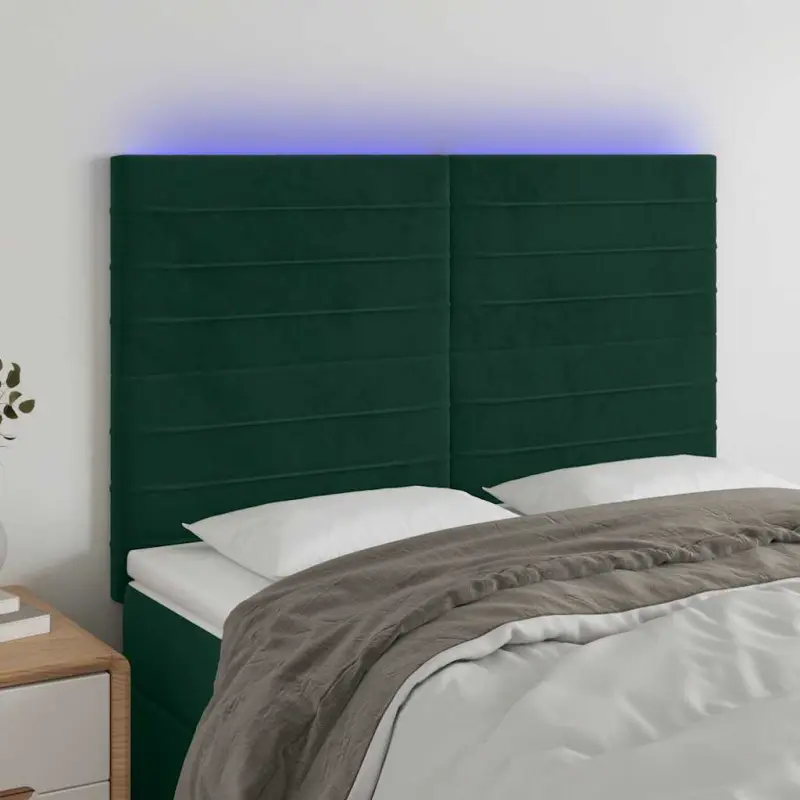 Zagłówek do łóżka z LED, ciemnozielony, 144x5x118/128 cm