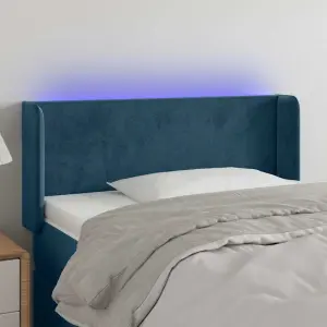 Zagłówek do łóżka z LED ciemnoniebieski 103x16x78/88 cm aksamit