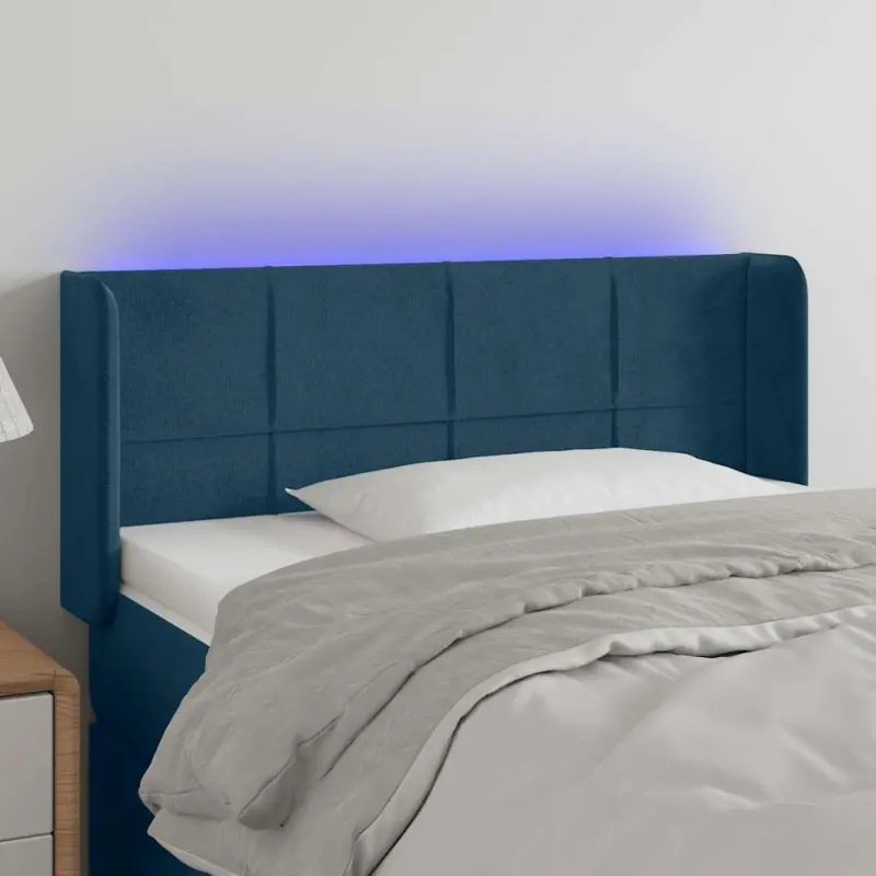 Zagłówek do łóżka z LED, ciemnoniebieski 93x16x78/88cm, aksamit