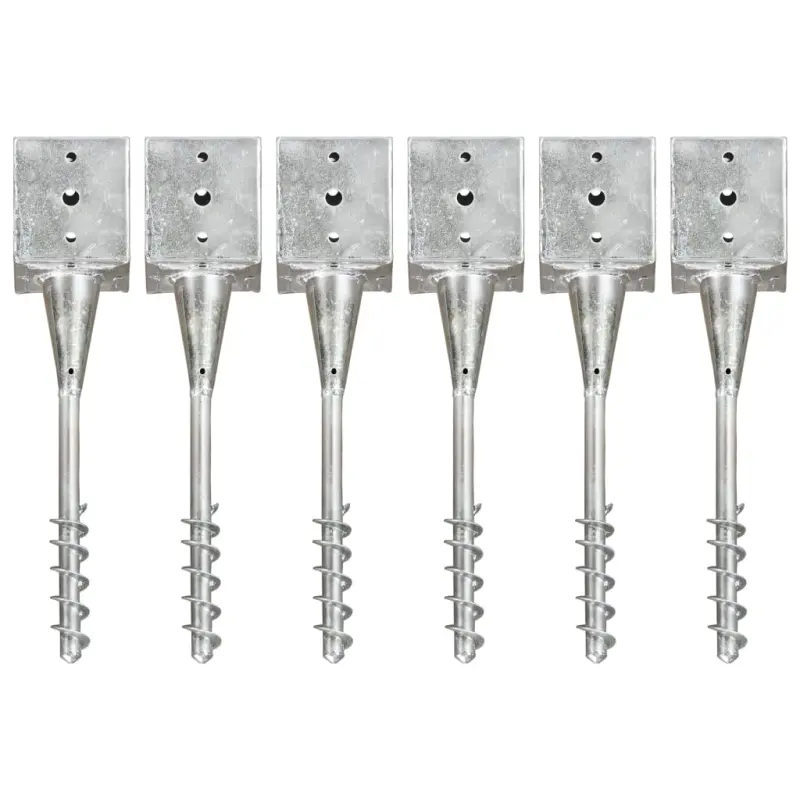 Kołki gruntowe, 6 szt., srebrne, 12 x 12 x 56 cm, stal