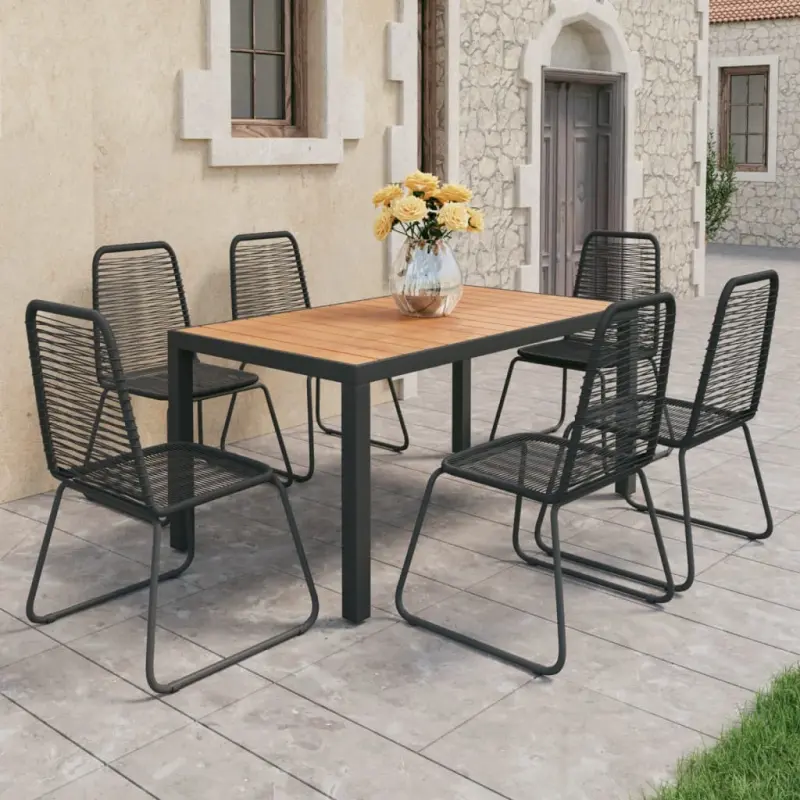 7-częściowy zestaw mebli ogrodowych, rattan PVC, czarno-brązowy