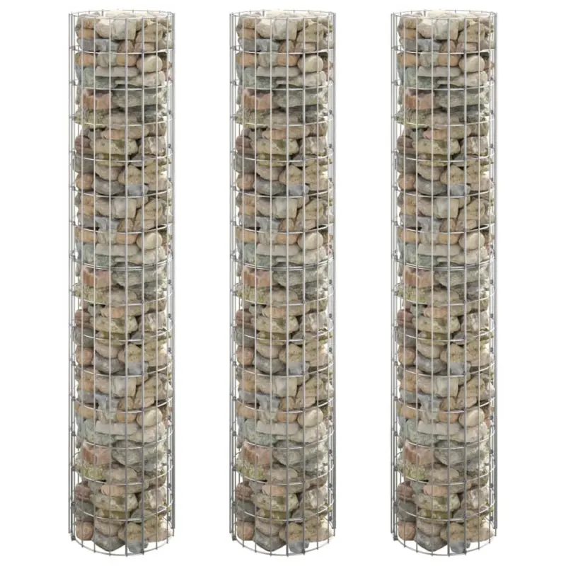 Okrągłe donice gabionowe, podniesione, 3 szt., stal, Ø30x150 cm