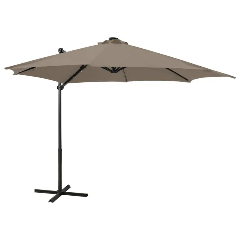 Parasol wiszący z lampkami LED i słupkiem, 300 cm, taupe