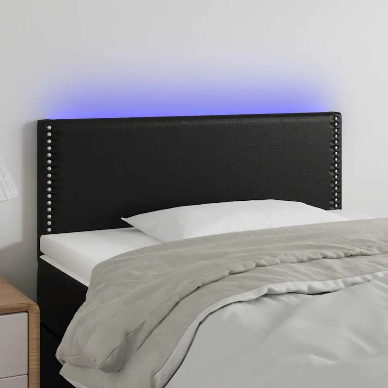 Zagłówek do łóżka z LED, czarny, 90x5x78/88 cm, sztuczna skóra