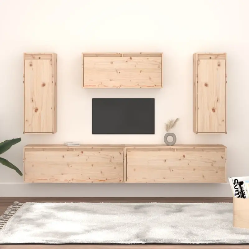 Szafki pod TV, 5 szt., lite drewno sosnowe