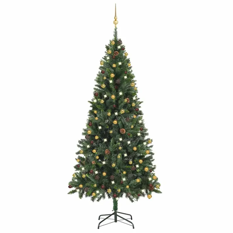 Sztuczna choinka z lampkami i bombkami, zielona, 210 cm